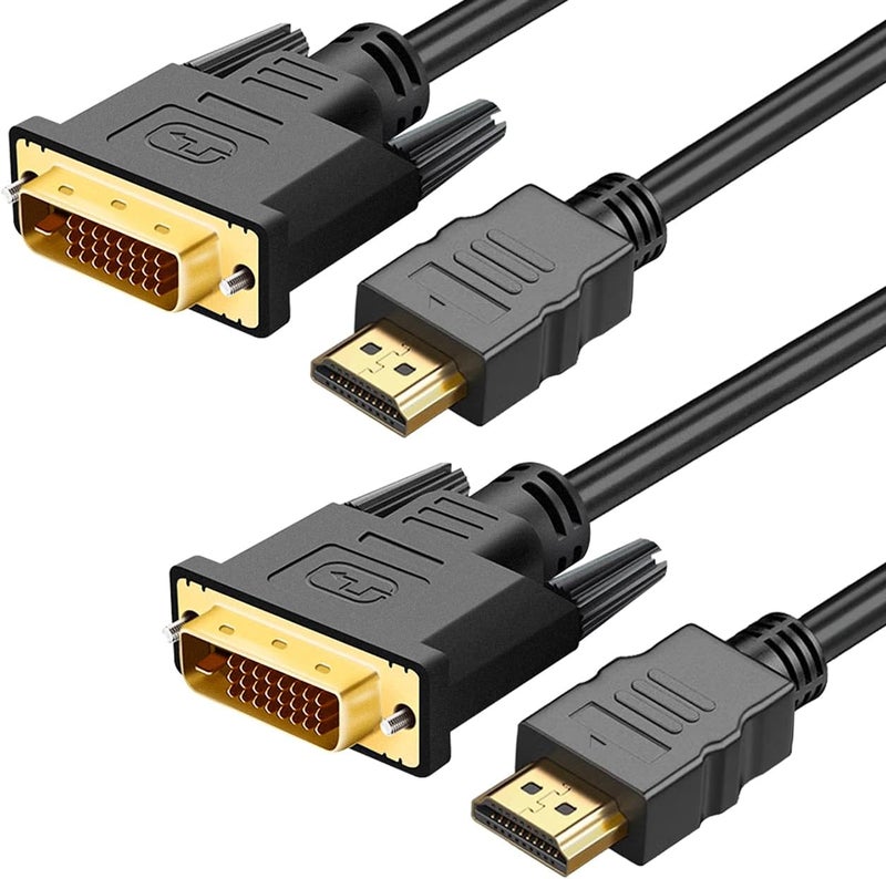 QINGLER كابل محول HDMI A إلى DVI بطول 6 أقدام، عبوة 2، ثنائي الاتجاه 1080P HDMI إلى DVI-D كابل ذكر إلى ذكر، عالي السرعة مطلي بالذهب لراسبيري باي، روكو، إكس-بوكس ون، PS3/4/5، بطاقة الرسوميات - Image 1